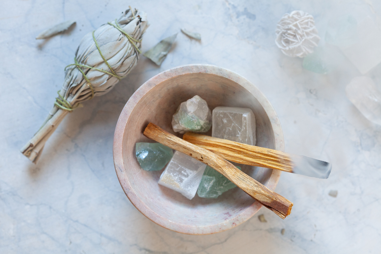 Crystals, Sage and Palo Santo